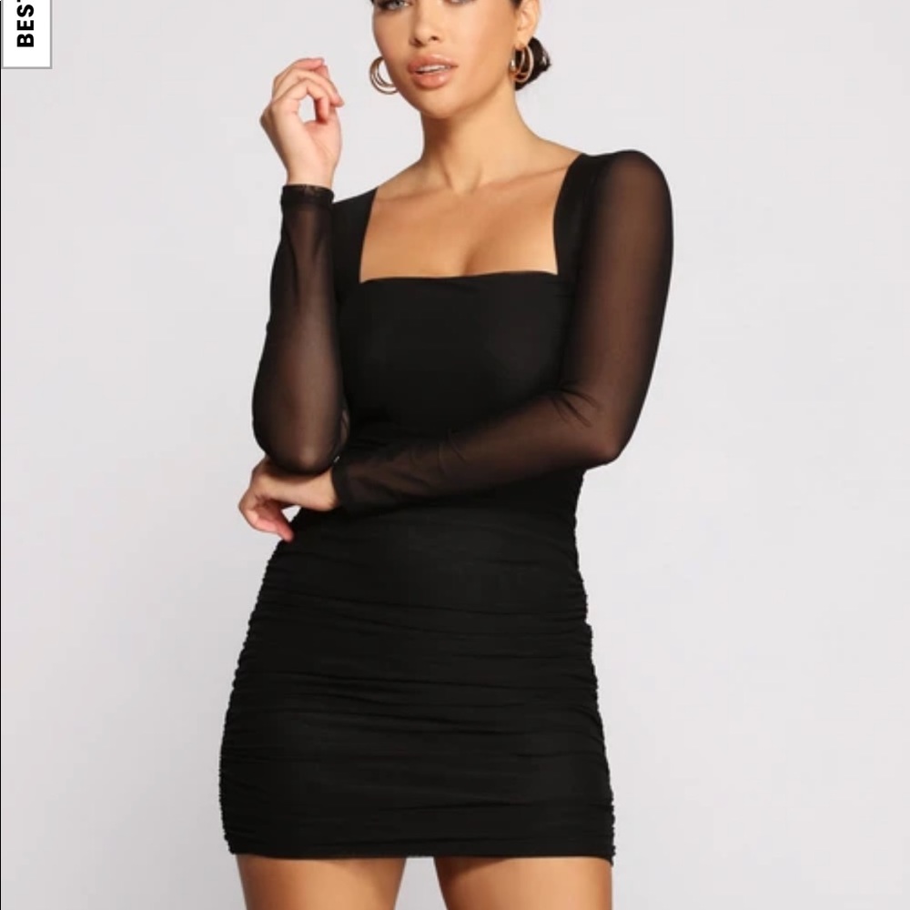 MESMERIZE IN MESH RUCHED MINI DRESS